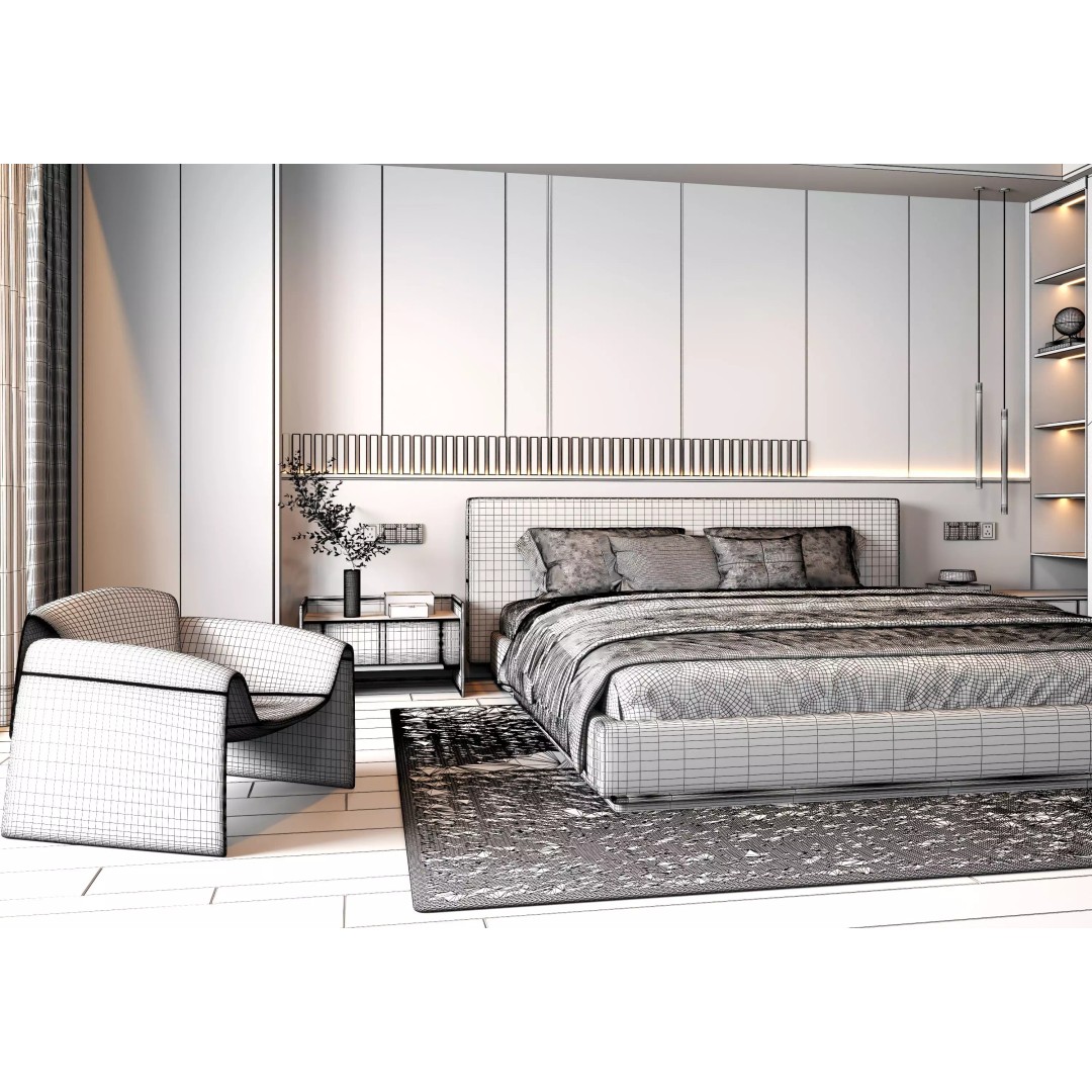 Bedroom Interior 3D Model – Modern Design, Game-Ready FBX & OBJ Formats - View 21