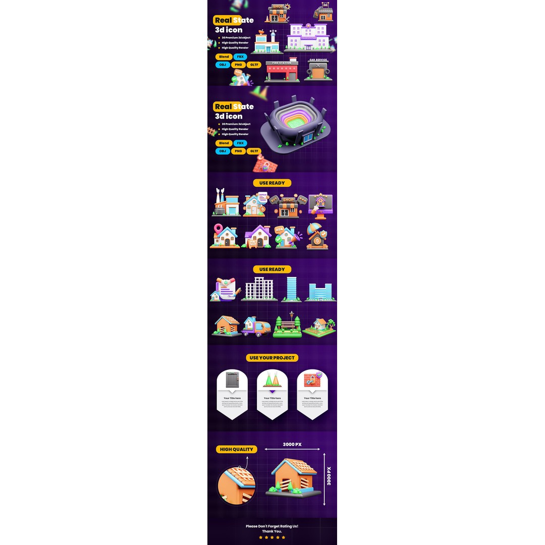 Real Estate Icon Pack 3D Model – Modern Illustration, Multiple Formats