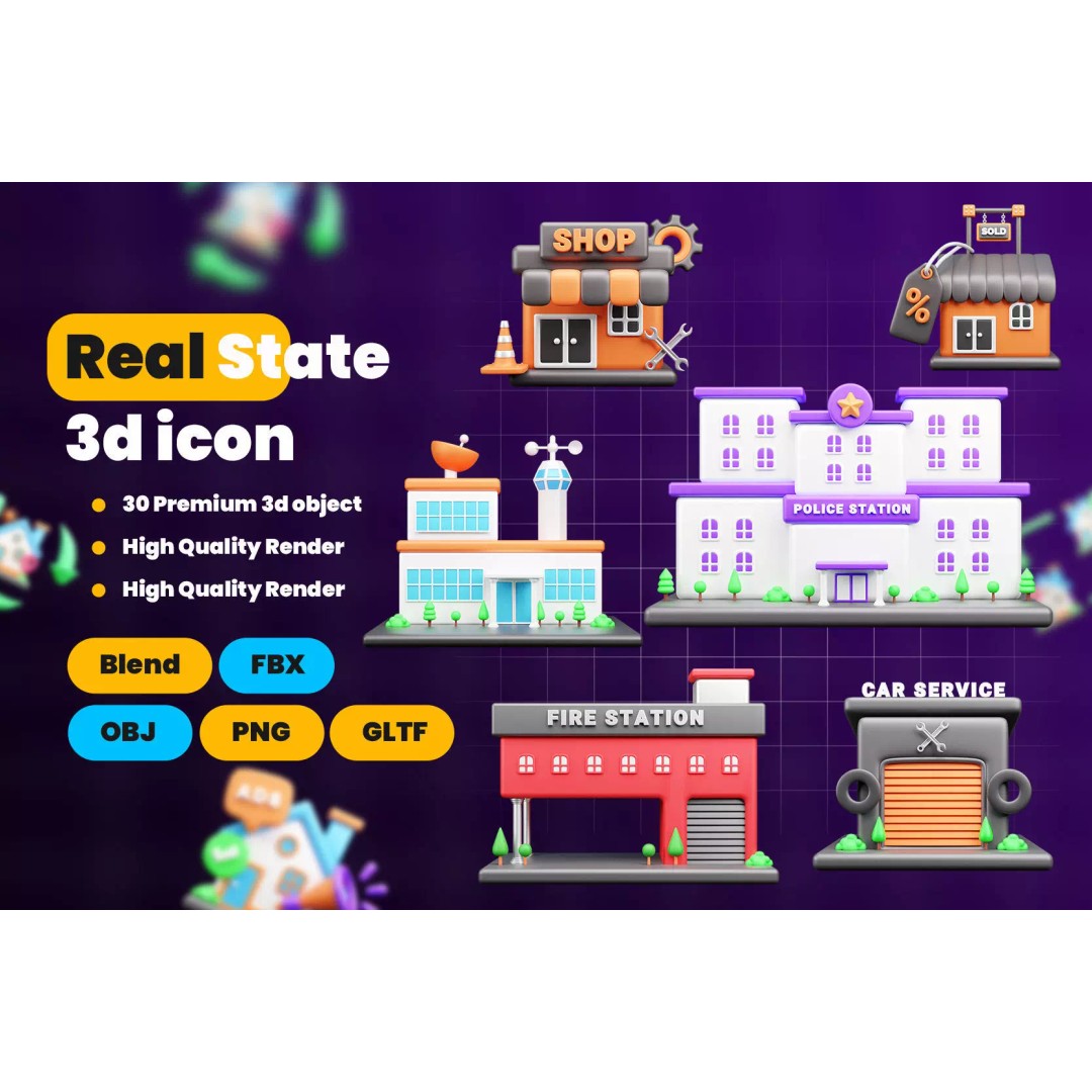 Real Estate Icon Pack 3D Model – Modern Illustration, Multiple Formats - View 2