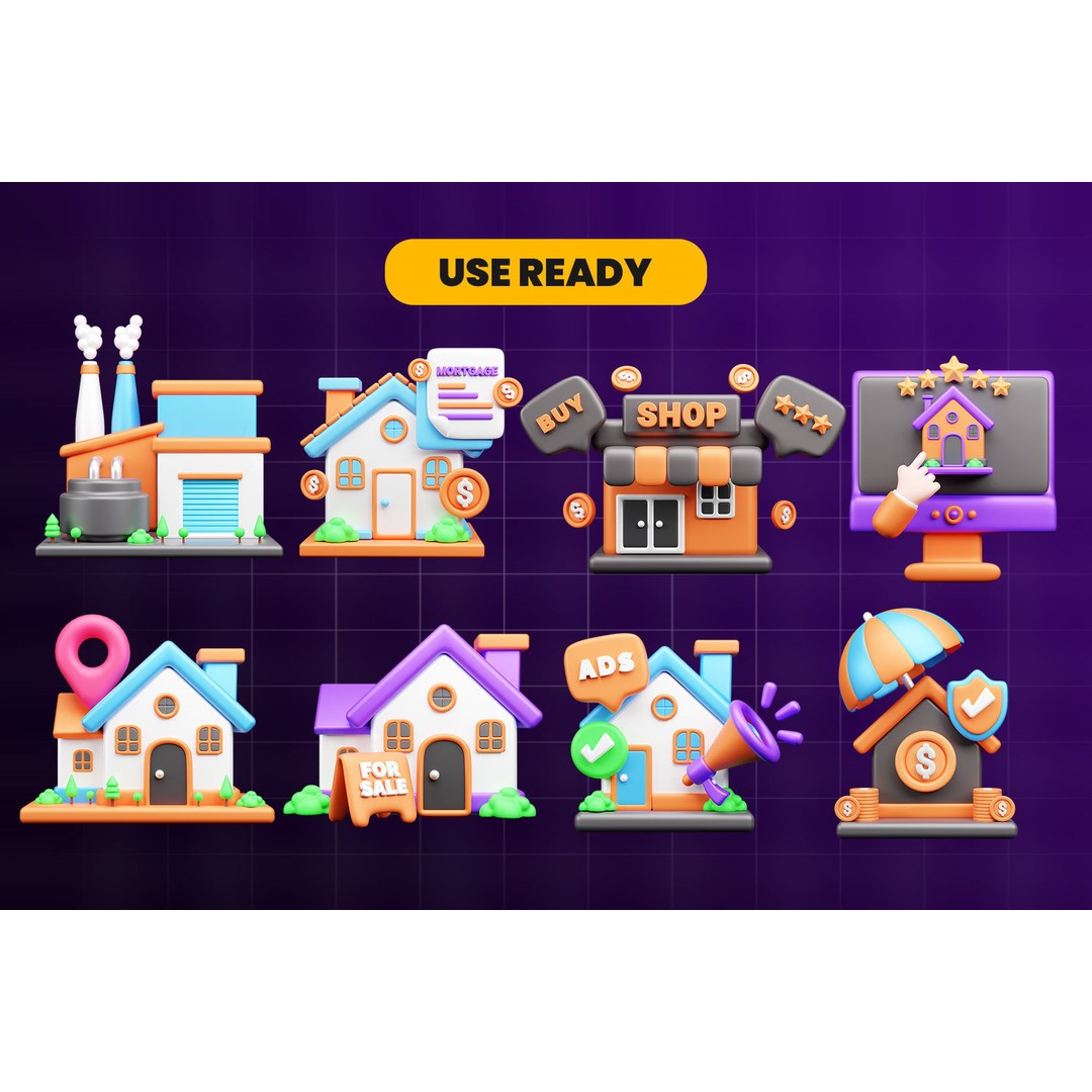 Real Estate Icon Pack 3D Model – Modern Illustration, Multiple Formats - View 4