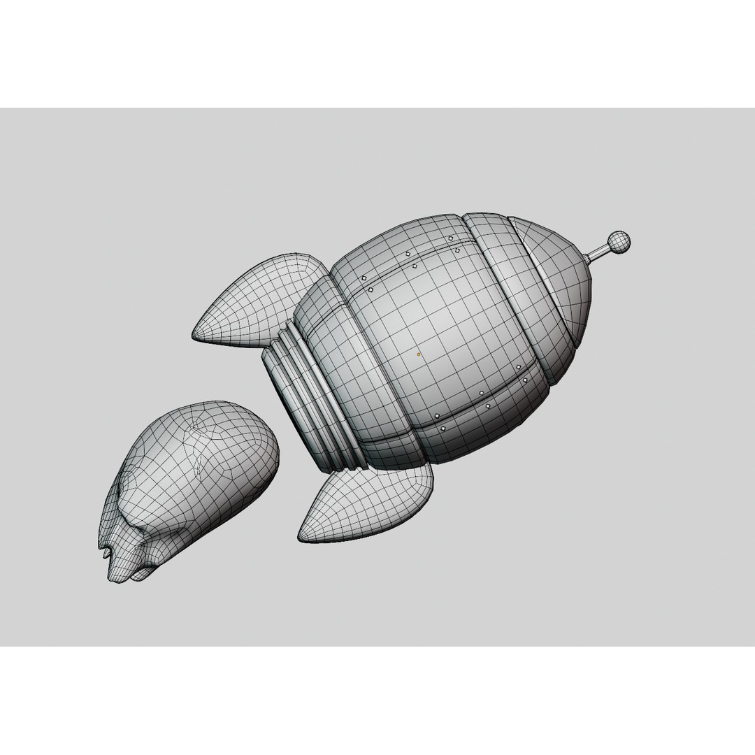 Metal Space Rocket 3D Model – Low Poly Cartoon Spaceship, FBX, OBJ