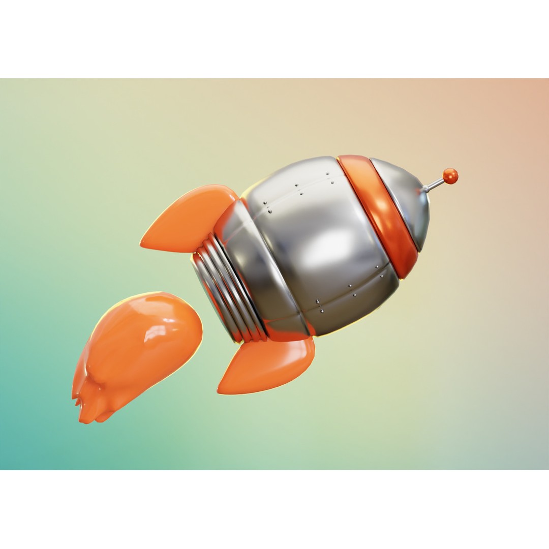 Metal Space Rocket 3D Model – Low Poly Cartoon Spaceship, FBX, OBJ - View 10