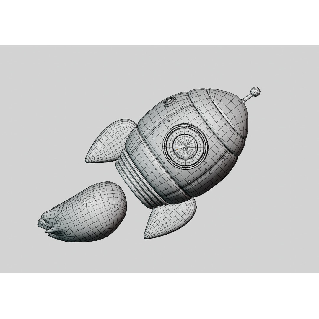 Metal Space Rocket 3D Model – Low Poly Cartoon Spaceship, FBX, OBJ - View 3