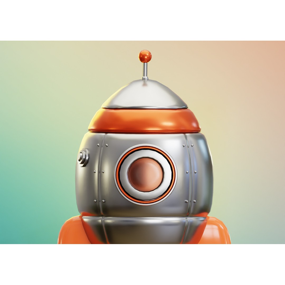 Metal Space Rocket 3D Model – Low Poly Cartoon Spaceship, FBX, OBJ - View 4