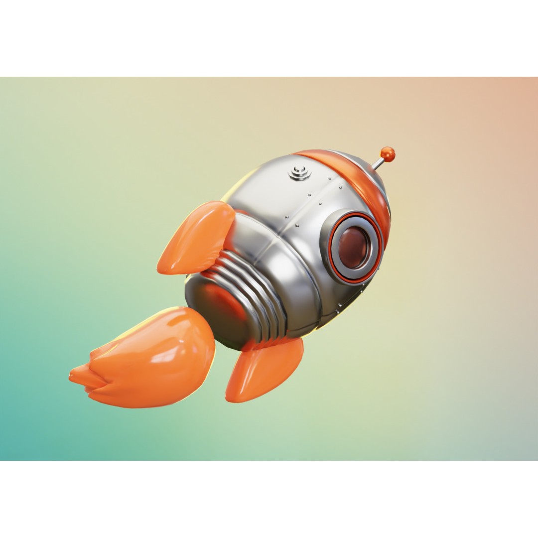 Metal Space Rocket 3D Model – Low Poly Cartoon Spaceship, FBX, OBJ - View 6
