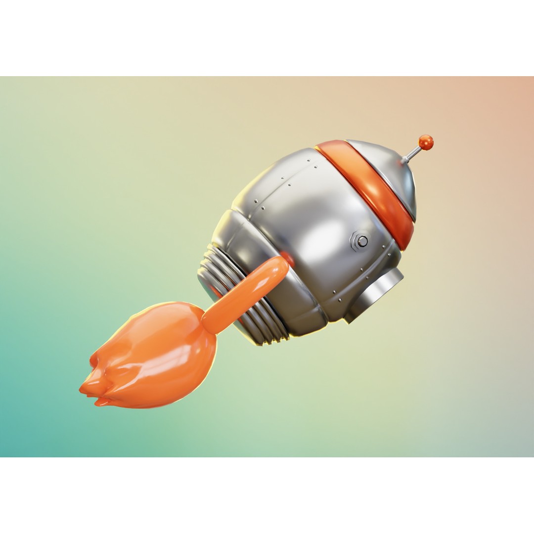 Metal Space Rocket 3D Model – Low Poly Cartoon Spaceship, FBX, OBJ - View 8