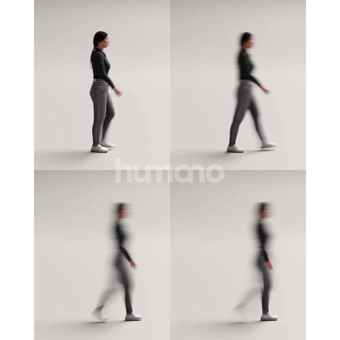 Humano Asian Woman 3D Model – Realistic Walking Pose, PBR Textures