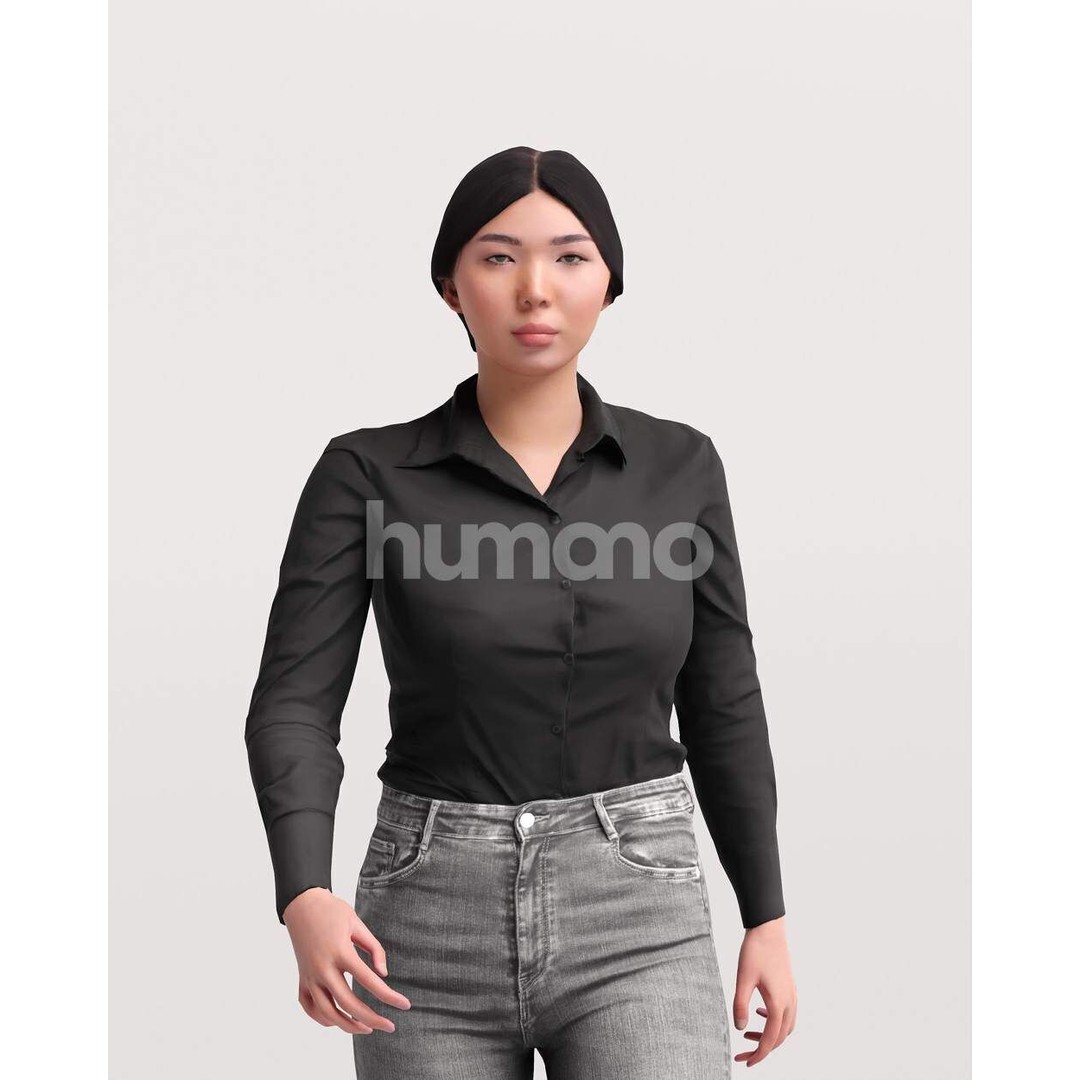 Humano Asian Woman 3D Model – Realistic Walking Pose, PBR Textures - View 10