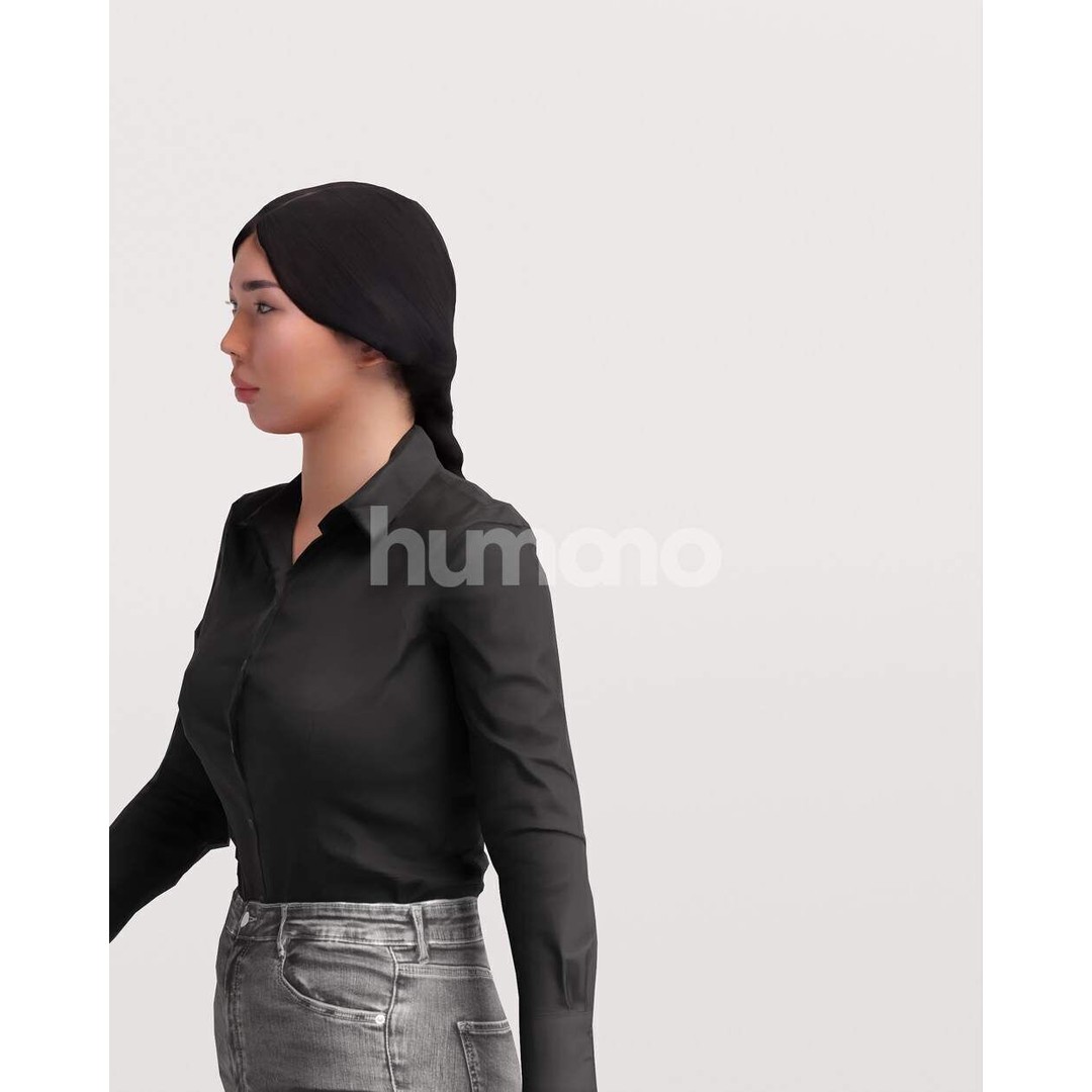 Humano Asian Woman 3D Model – Realistic Walking Pose, PBR Textures - View 11