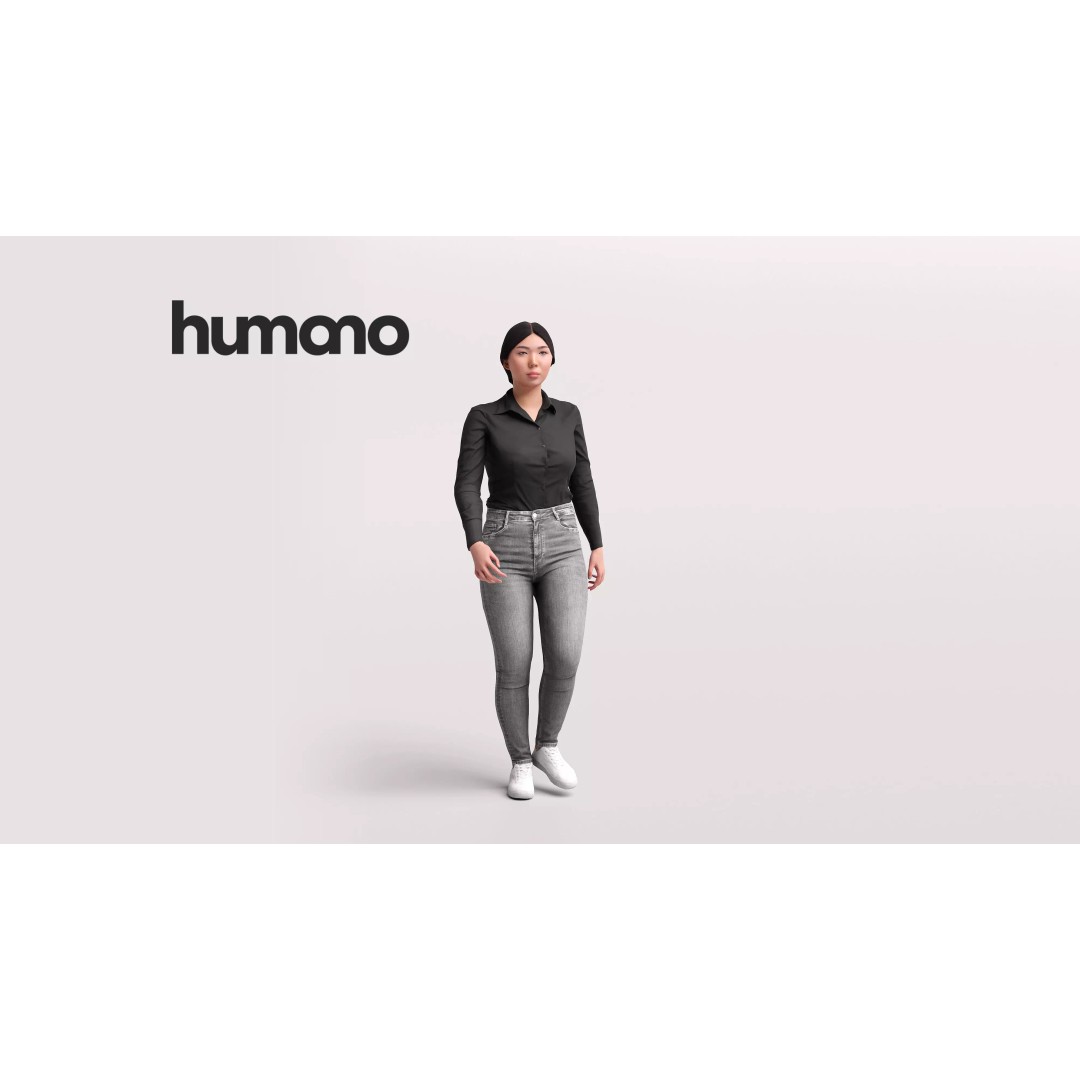 Humano Asian Woman 3D Model – Realistic Walking Pose, PBR Textures - View 2