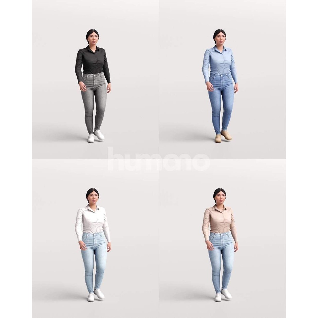 Humano Asian Woman 3D Model – Realistic Walking Pose, PBR Textures - View 3