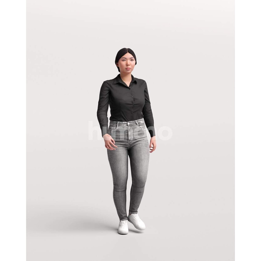 Humano Asian Woman 3D Model – Realistic Walking Pose, PBR Textures - View 5