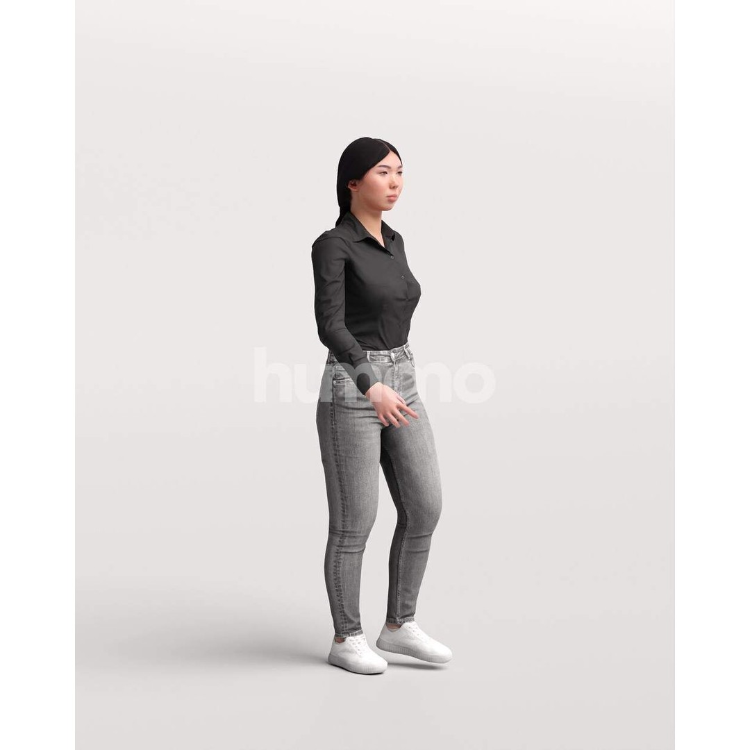 Humano Asian Woman 3D Model – Realistic Walking Pose, PBR Textures - View 6