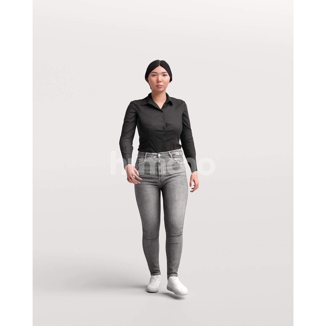 Humano Asian Woman 3D Model – Realistic Walking Pose, PBR Textures - View 7