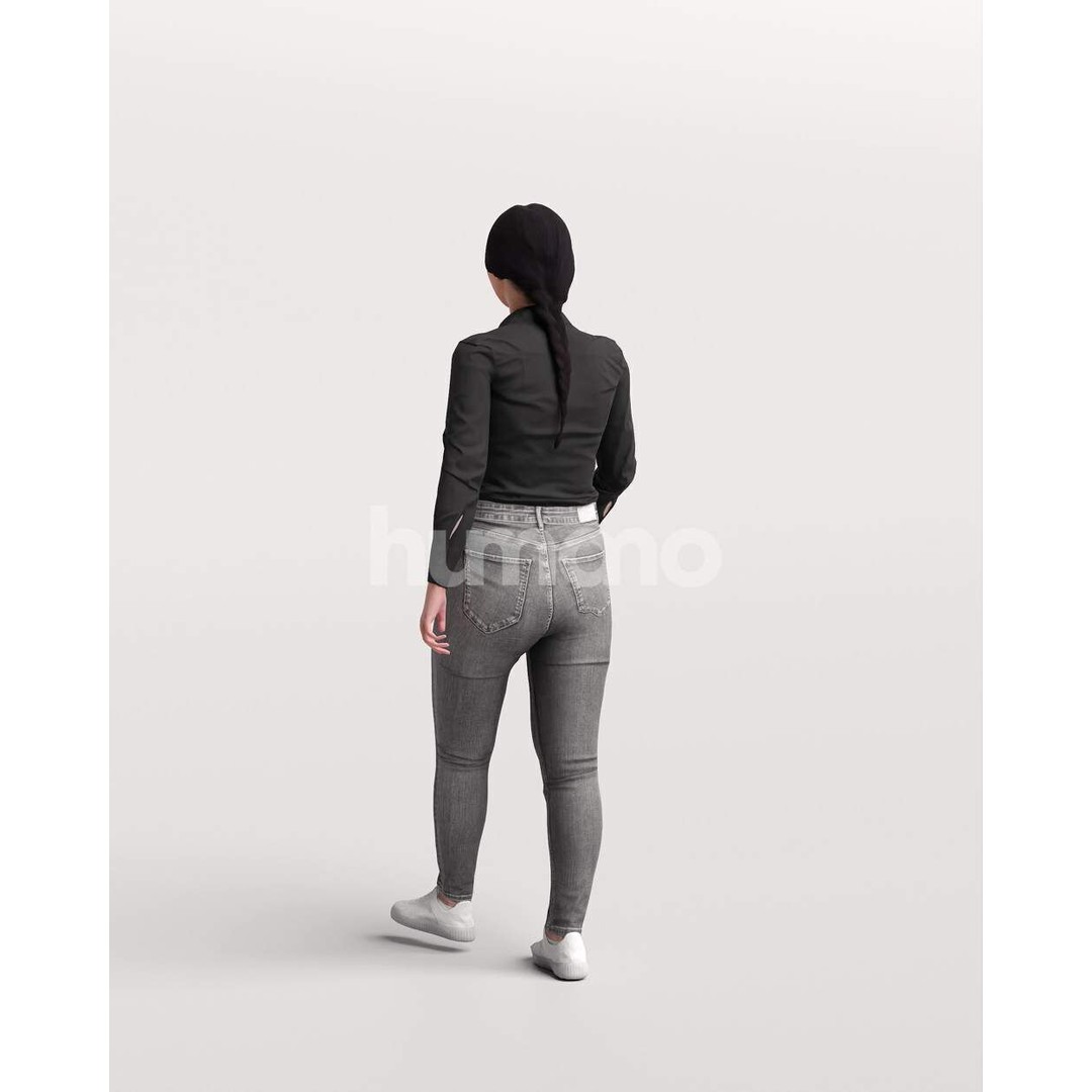 Humano Asian Woman 3D Model – Realistic Walking Pose, PBR Textures - View 8