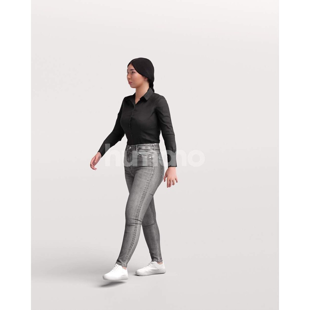 Humano Asian Woman 3D Model – Realistic Walking Pose, PBR Textures - View 9