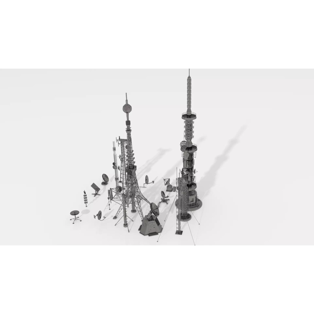 Antenna 3D Model – Low Poly Telecommunications Collection, FBX/OBJ - View 2