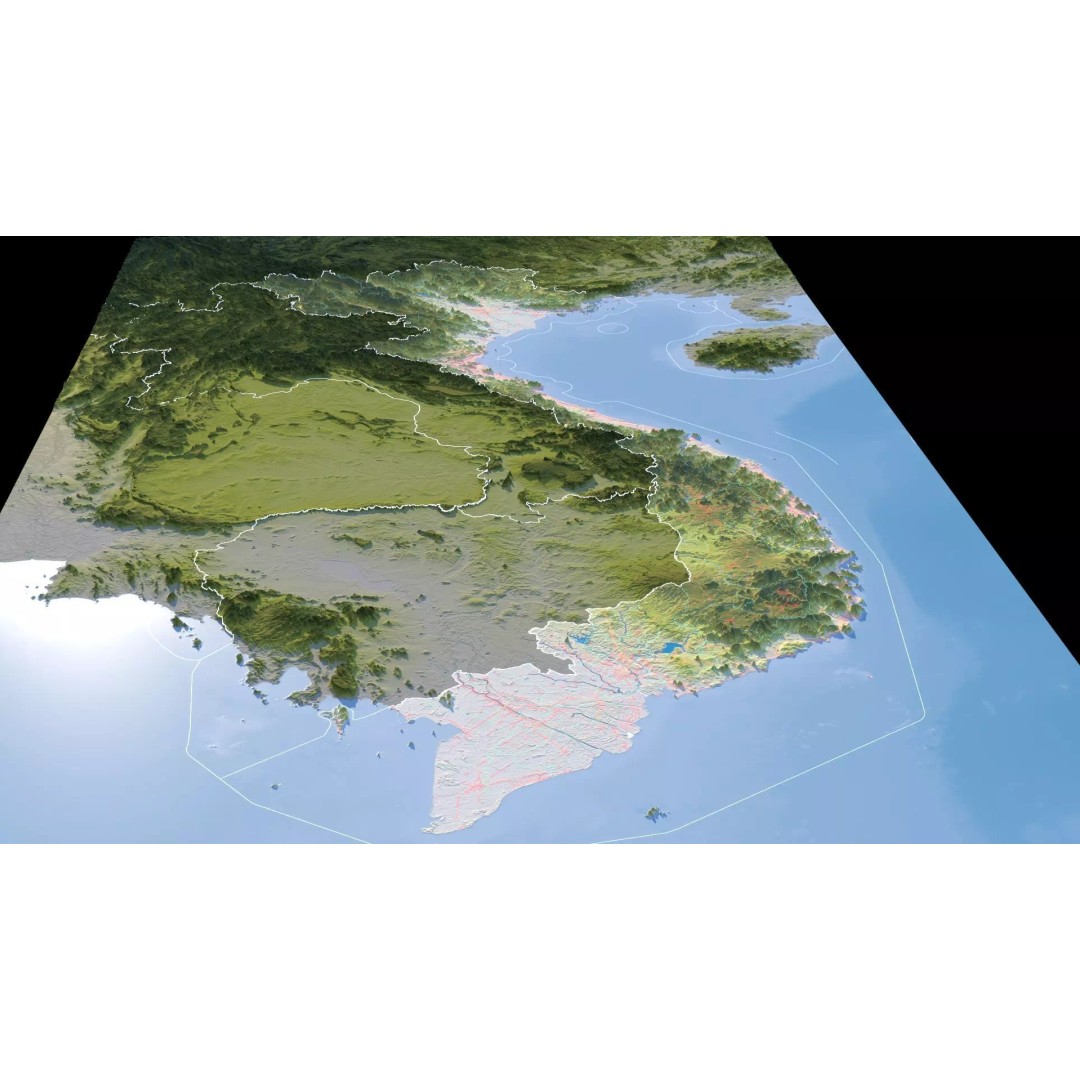 Vietnam Map 3D Model – Realistic Terrain with Satellite Imagery, FBX/OBJ - View 13