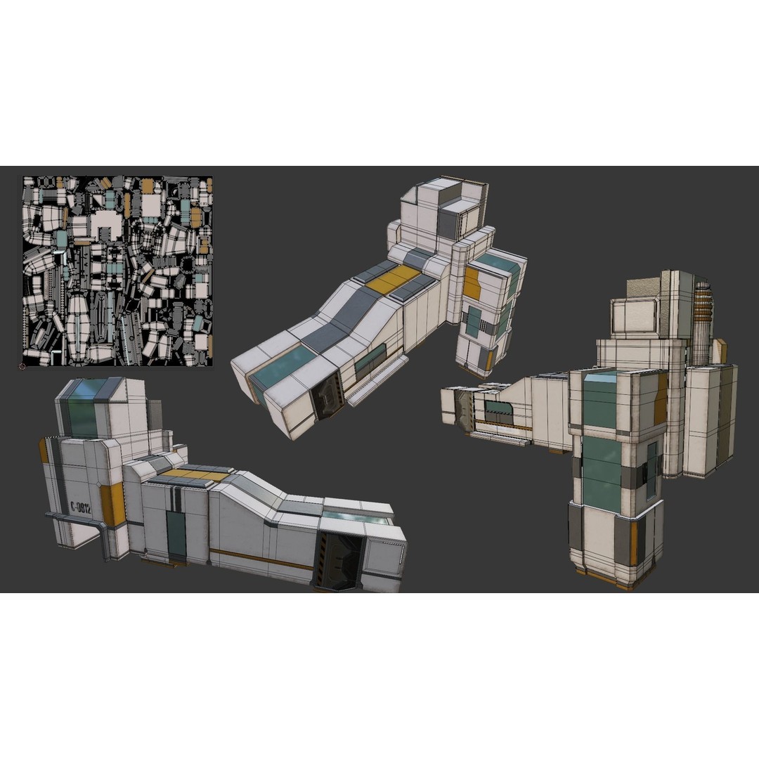 Sci-Fi Stations City Set 3D Model – Low Poly Game Asset, PBR Textures - View 18