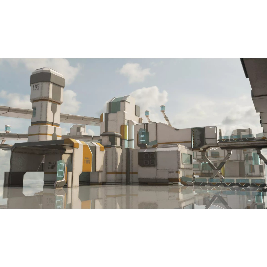 Sci-Fi Stations City Set 3D Model – Low Poly Game Asset, PBR Textures - View 2