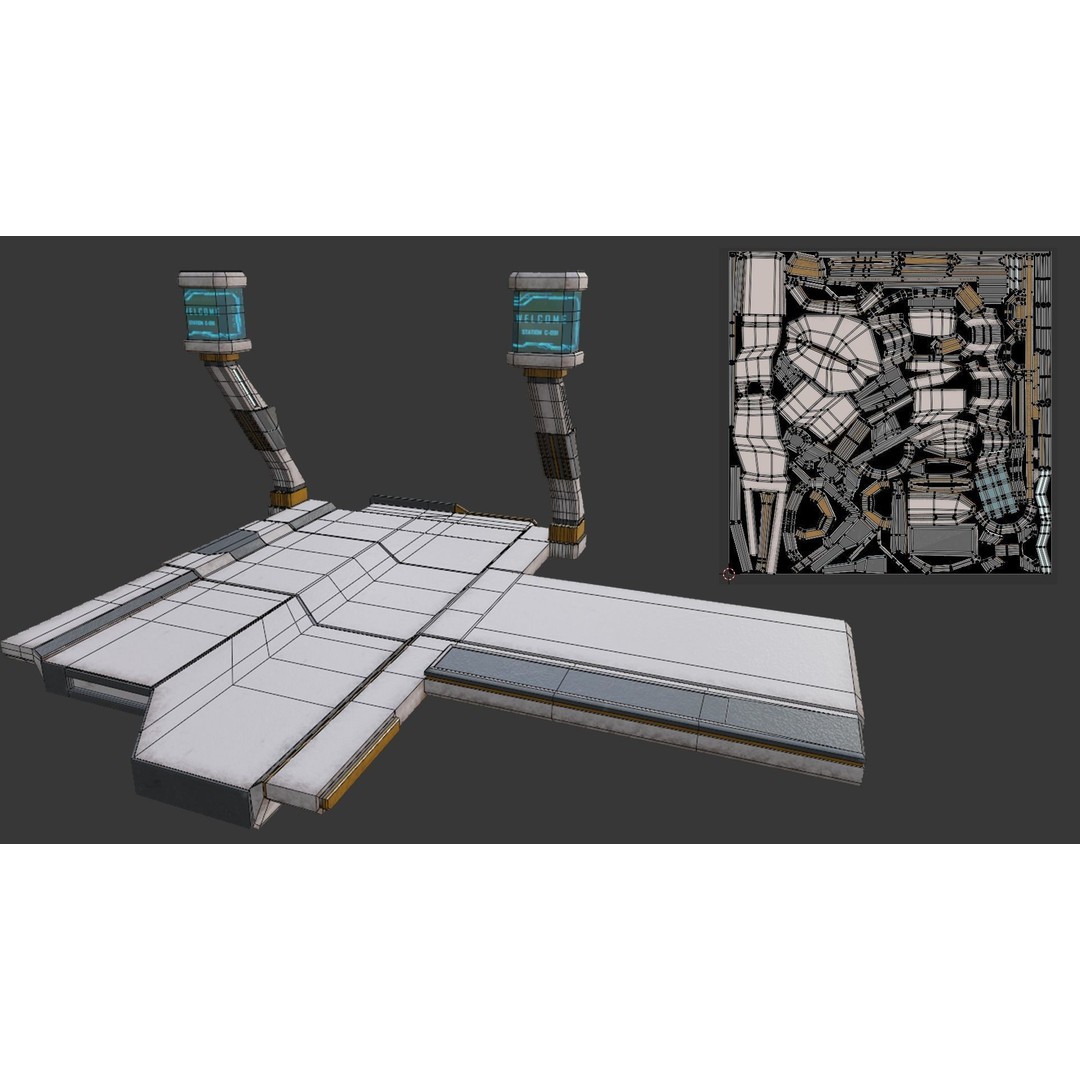 Sci-Fi Stations City Set 3D Model – Low Poly Game Asset, PBR Textures - View 23
