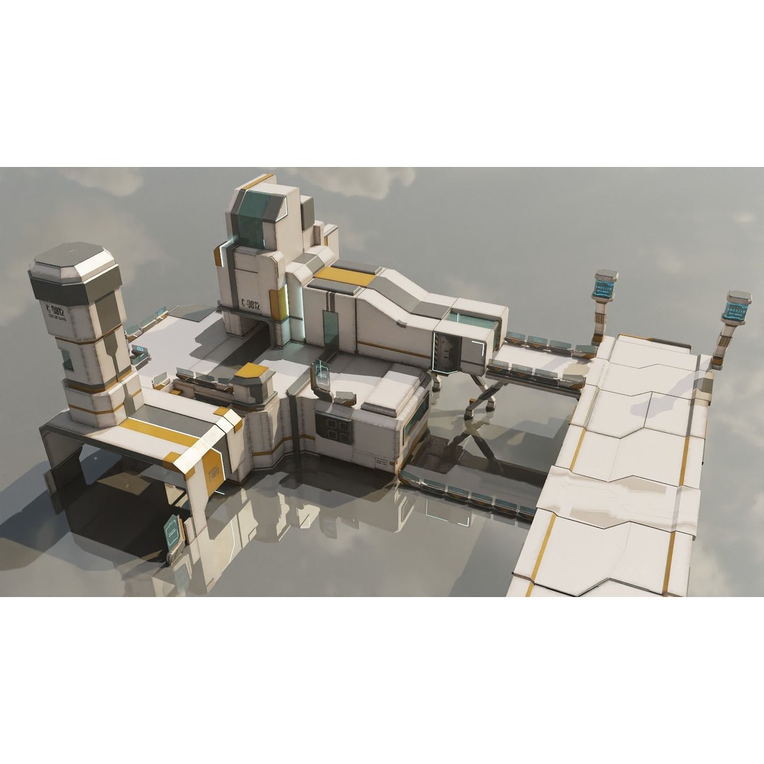 Sci-Fi Stations City Set 3D Model – Low Poly Game Asset, PBR Textures - View 3