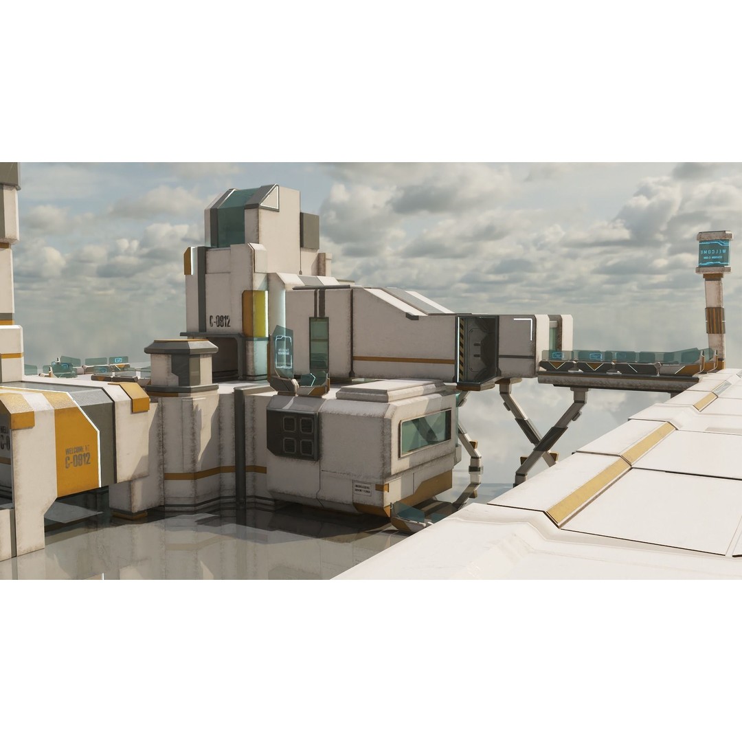 Sci-Fi Stations City Set 3D Model – Low Poly Game Asset, PBR Textures - View 4