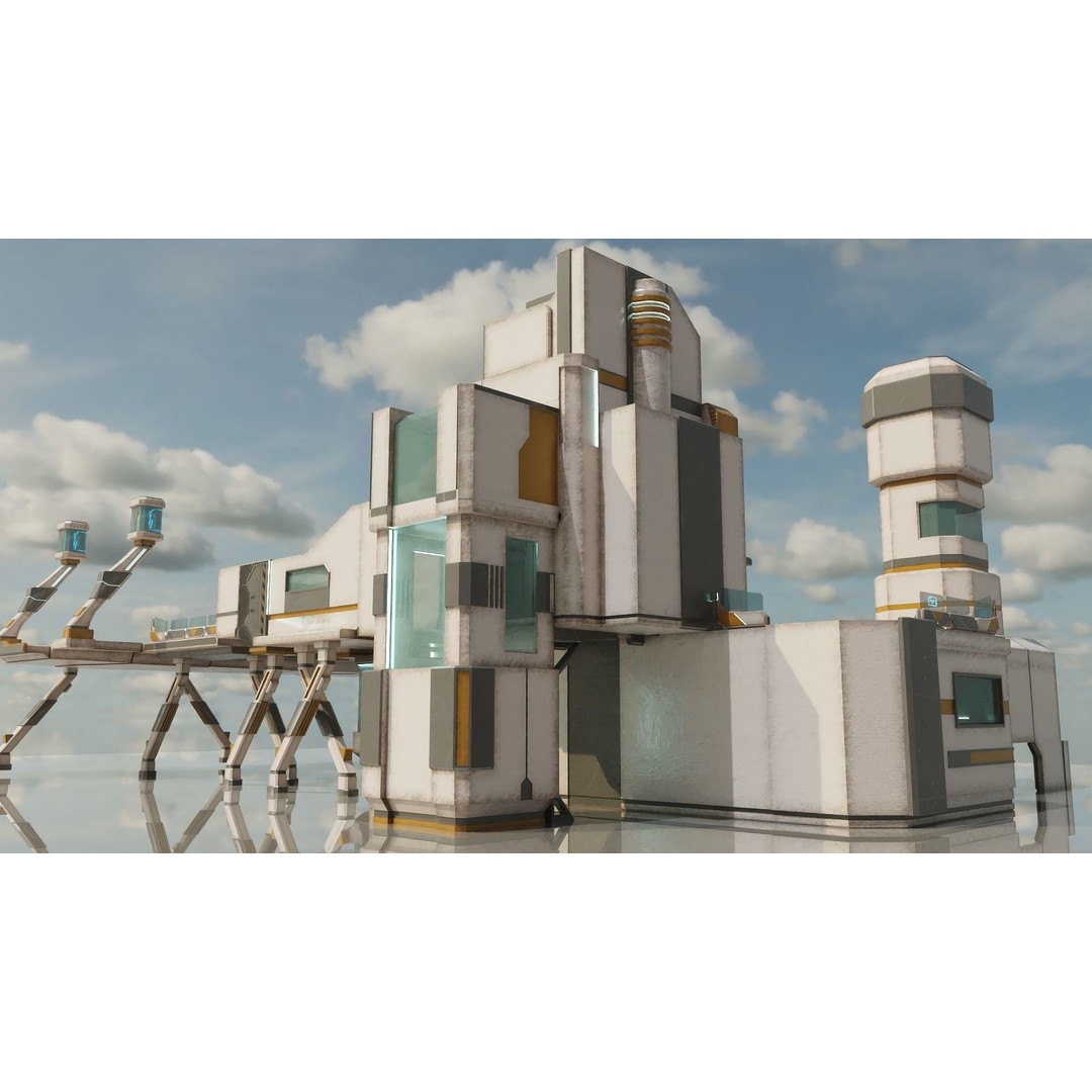 Sci-Fi Stations City Set 3D Model – Low Poly Game Asset, PBR Textures - View 5
