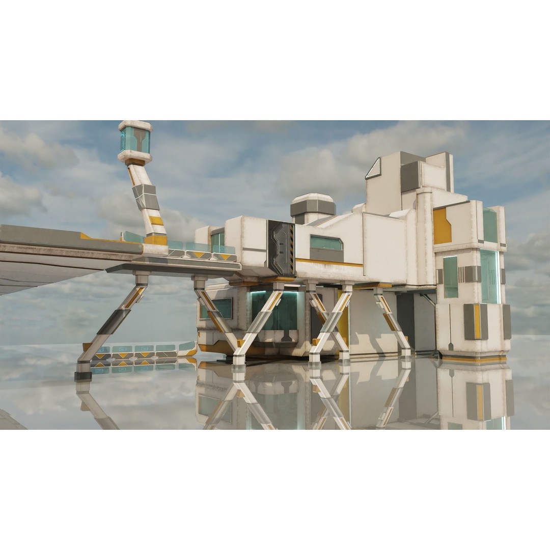 Sci-Fi Stations City Set 3D Model – Low Poly Game Asset, PBR Textures - View 6