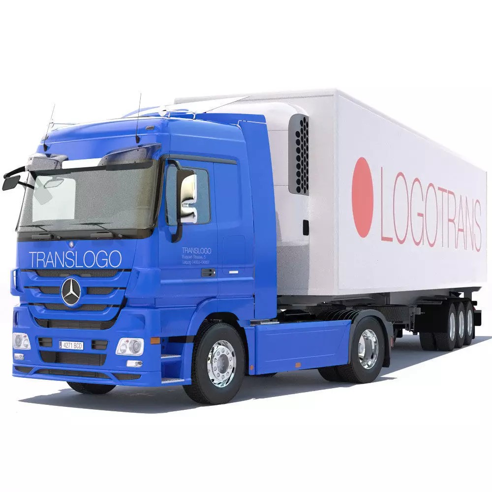 Mercedes Actros Space Cab 3D Model – High Poly Refrigerated Trailer, FBX - View 2