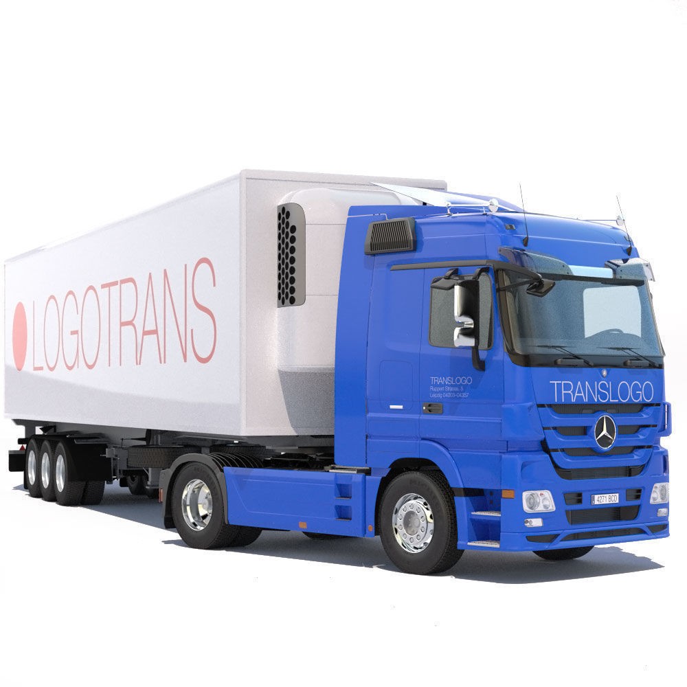 Mercedes Actros Space Cab 3D Model – High Poly Refrigerated Trailer, FBX - View 3