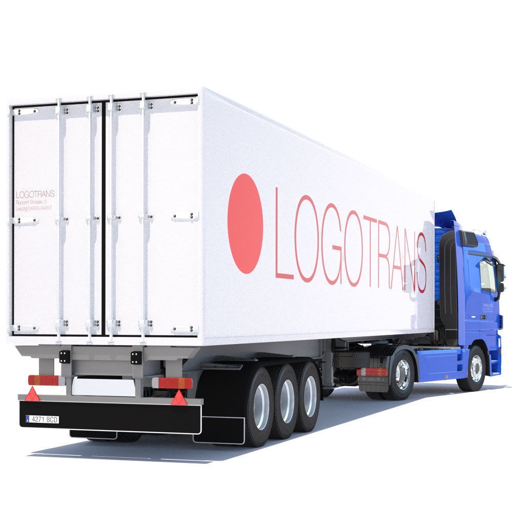 Mercedes Actros Space Cab 3D Model – High Poly Refrigerated Trailer, FBX - View 4