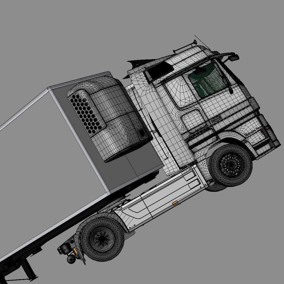 Mercedes Actros Space Cab 3D Model – High Poly Refrigerated Trailer, FBX - View 6
