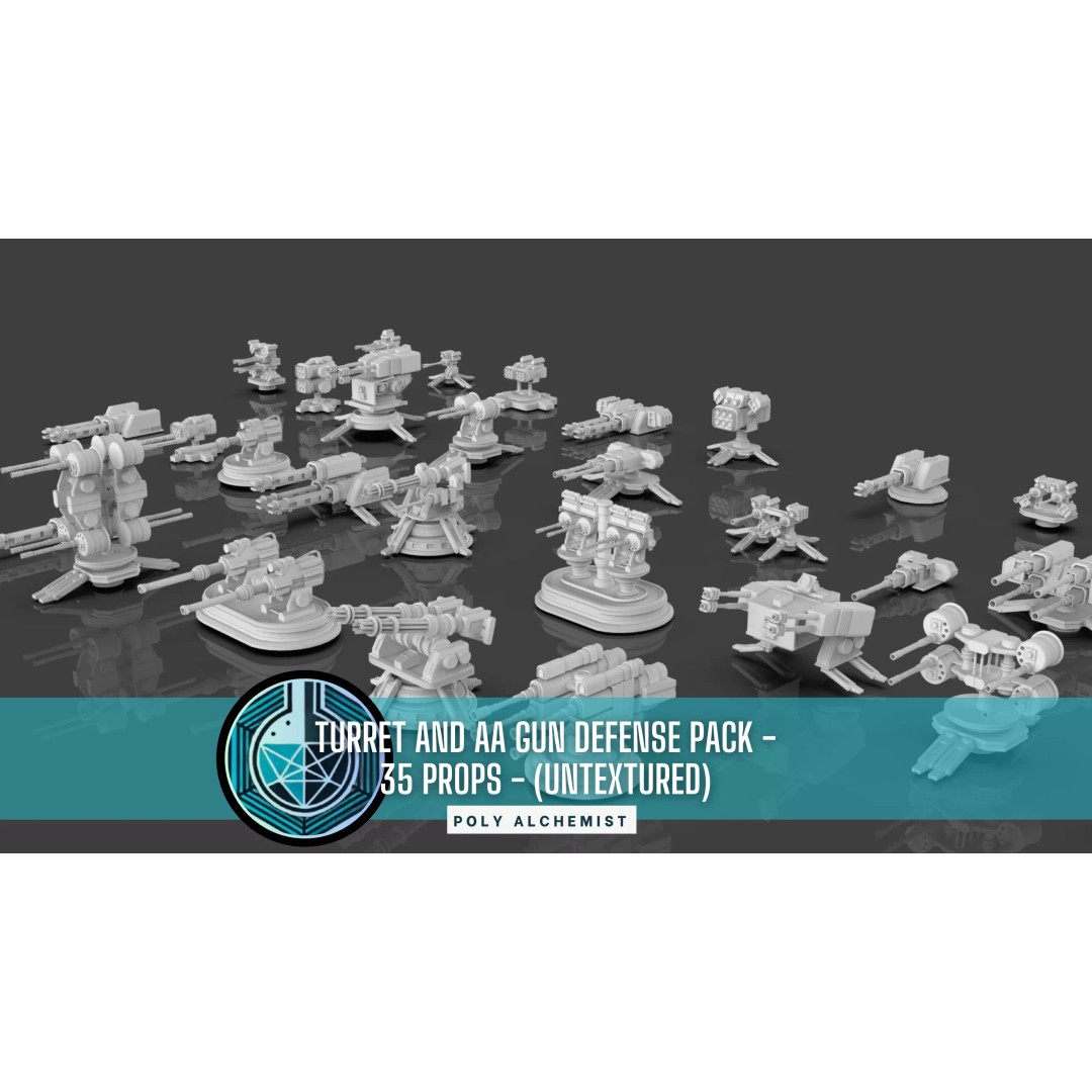 Turret and AA Gun 3D Model – Game-Ready Low Poly Pack, FBX, OBJ - View 2