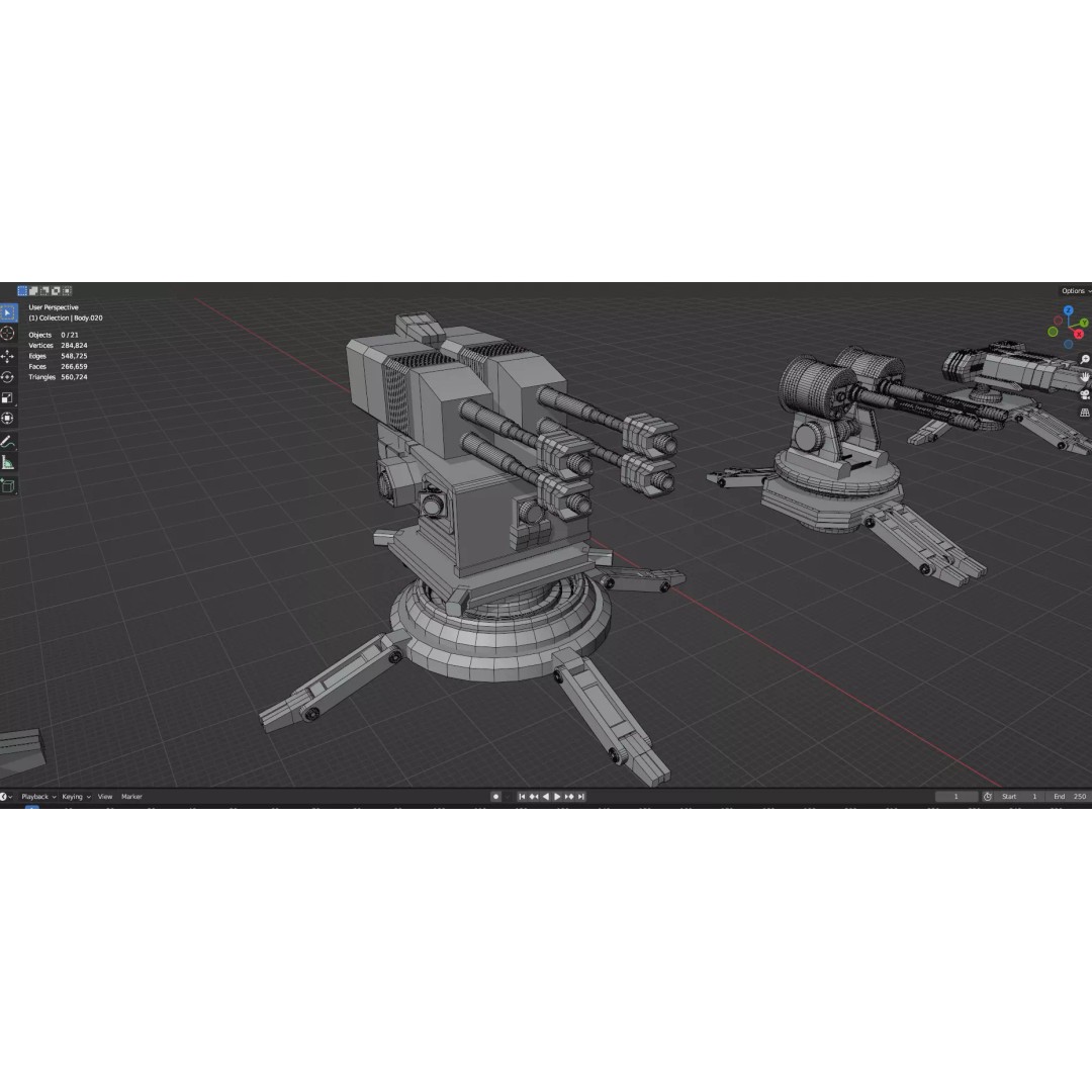 Turret and AA Gun 3D Model – Game-Ready Low Poly Pack, FBX, OBJ - View 49