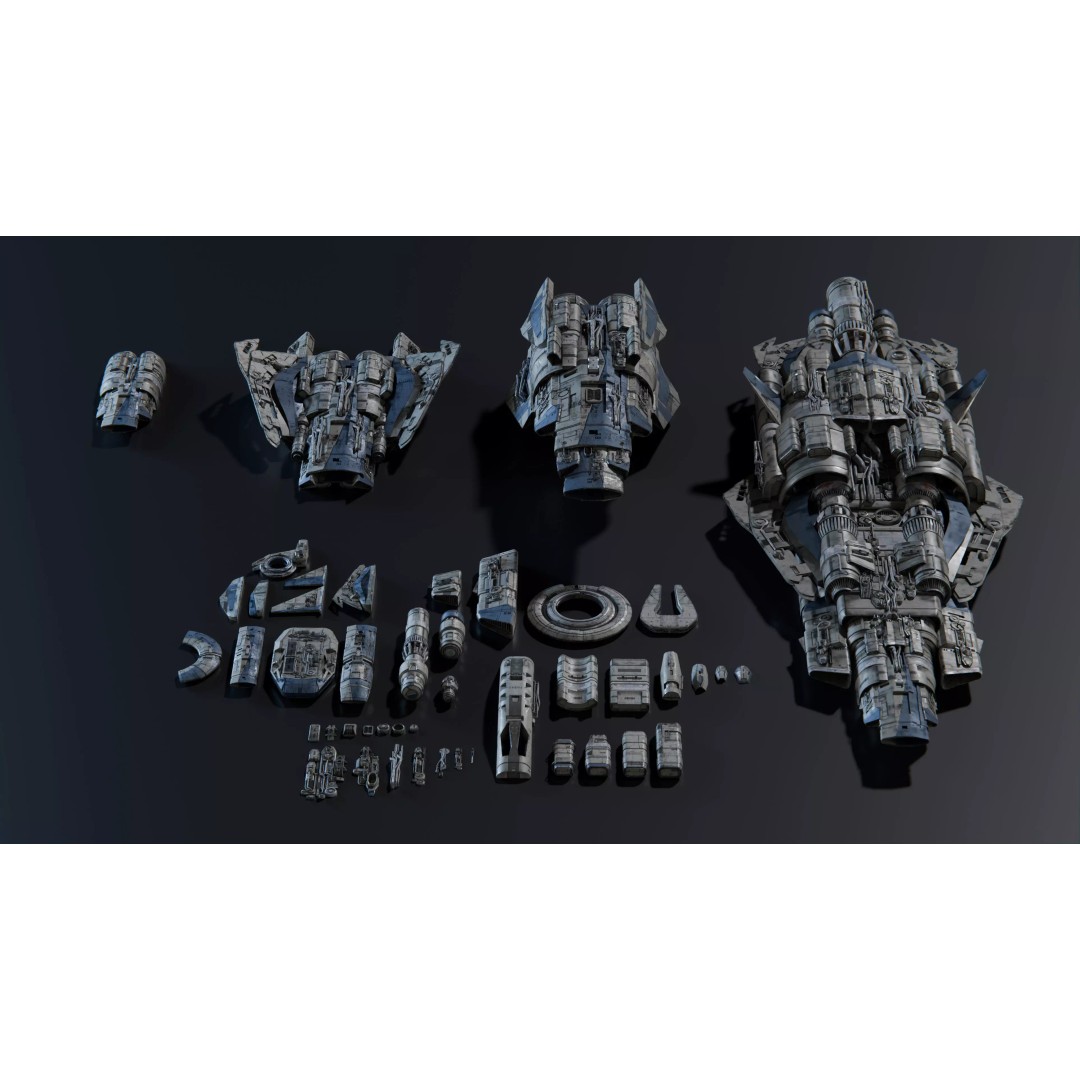 Nebula Spaceship 3D Model – Low Poly Kitbash Asset Pack, FBX - View 4