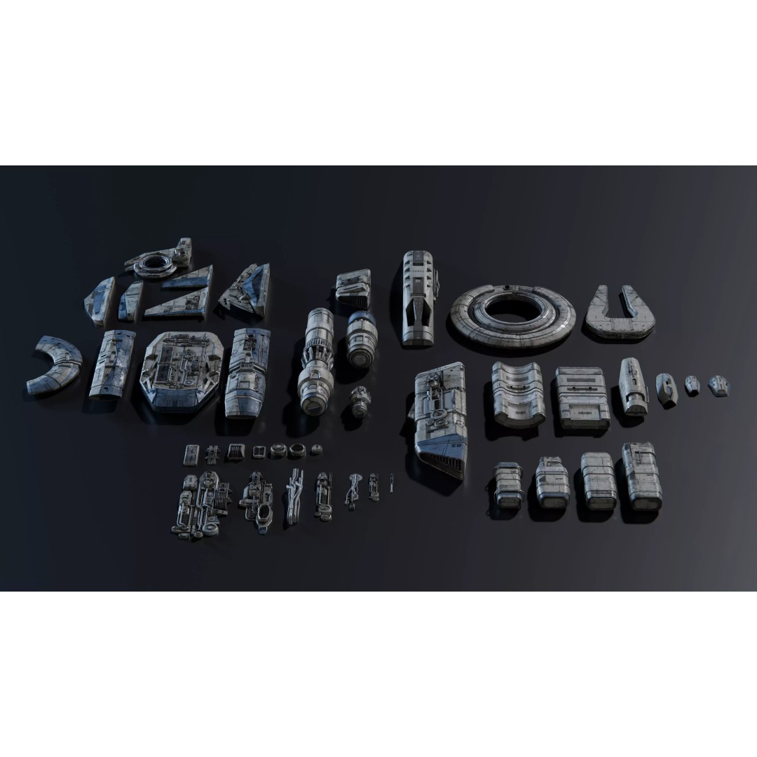 Nebula Spaceship 3D Model – Low Poly Kitbash Asset Pack, FBX - View 6