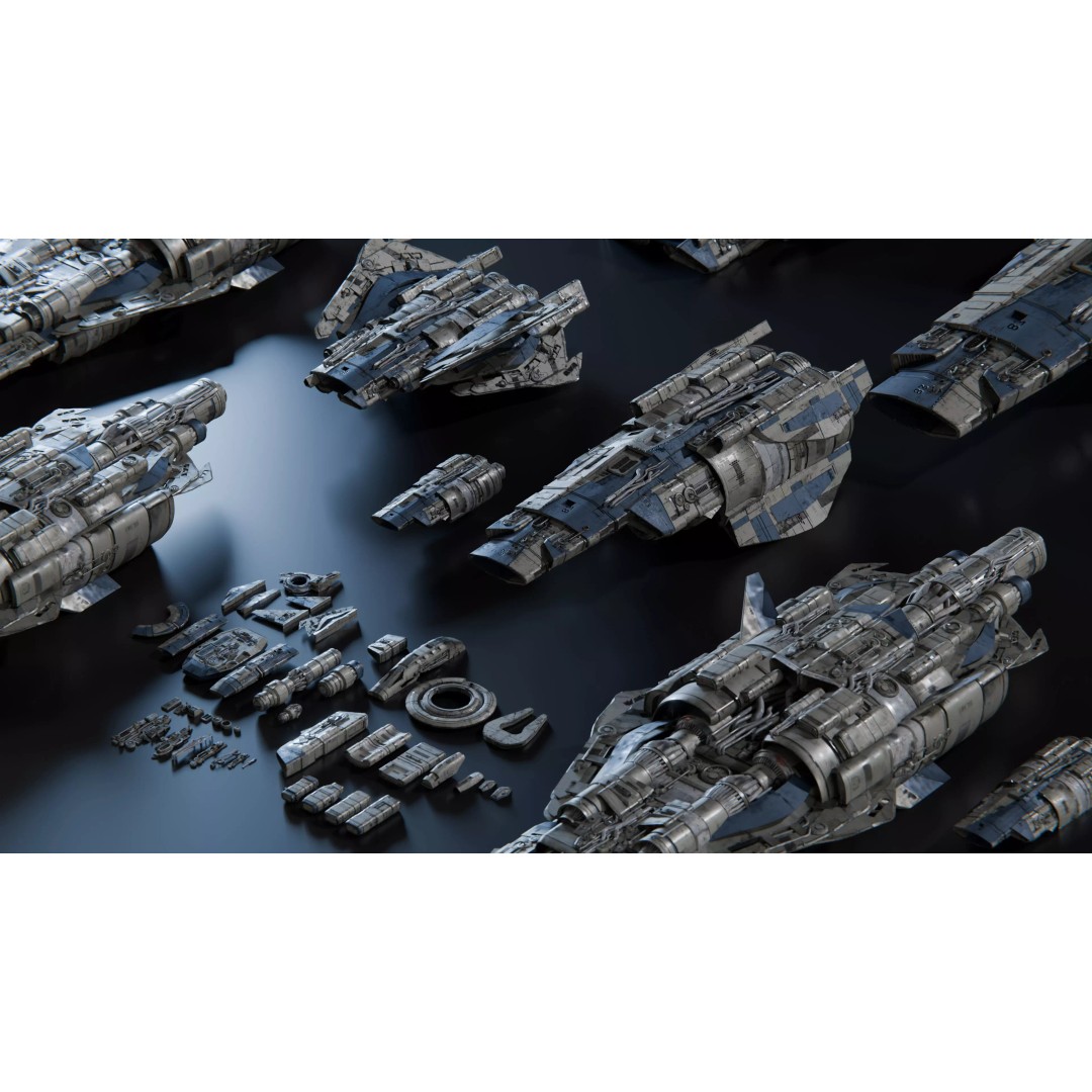 Nebula Spaceship 3D Model – Low Poly Kitbash Asset Pack, FBX - View 7