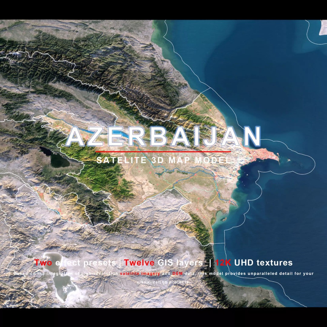 Azerbaijan Map 3D Model – Realistic Satellite Terrain, 12K Textures - View 2