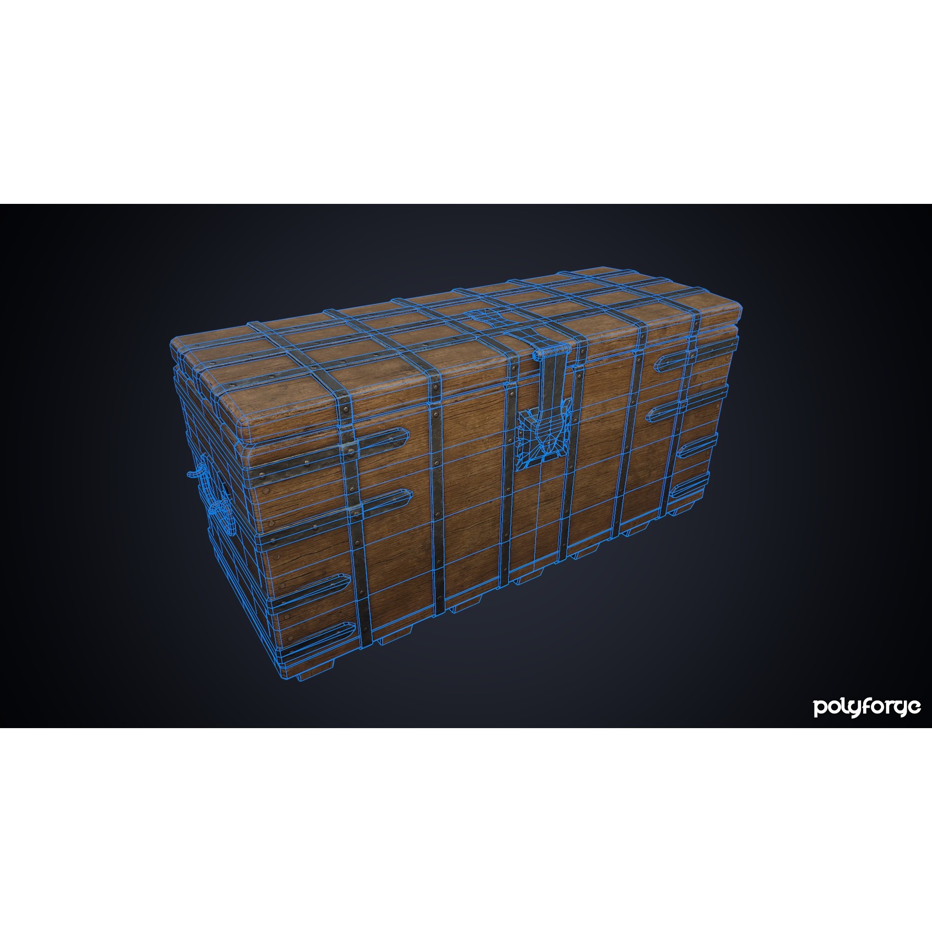 Medieval Wooden Iron Bound Strong Chest - Low-Poly Game-Ready 3D Model