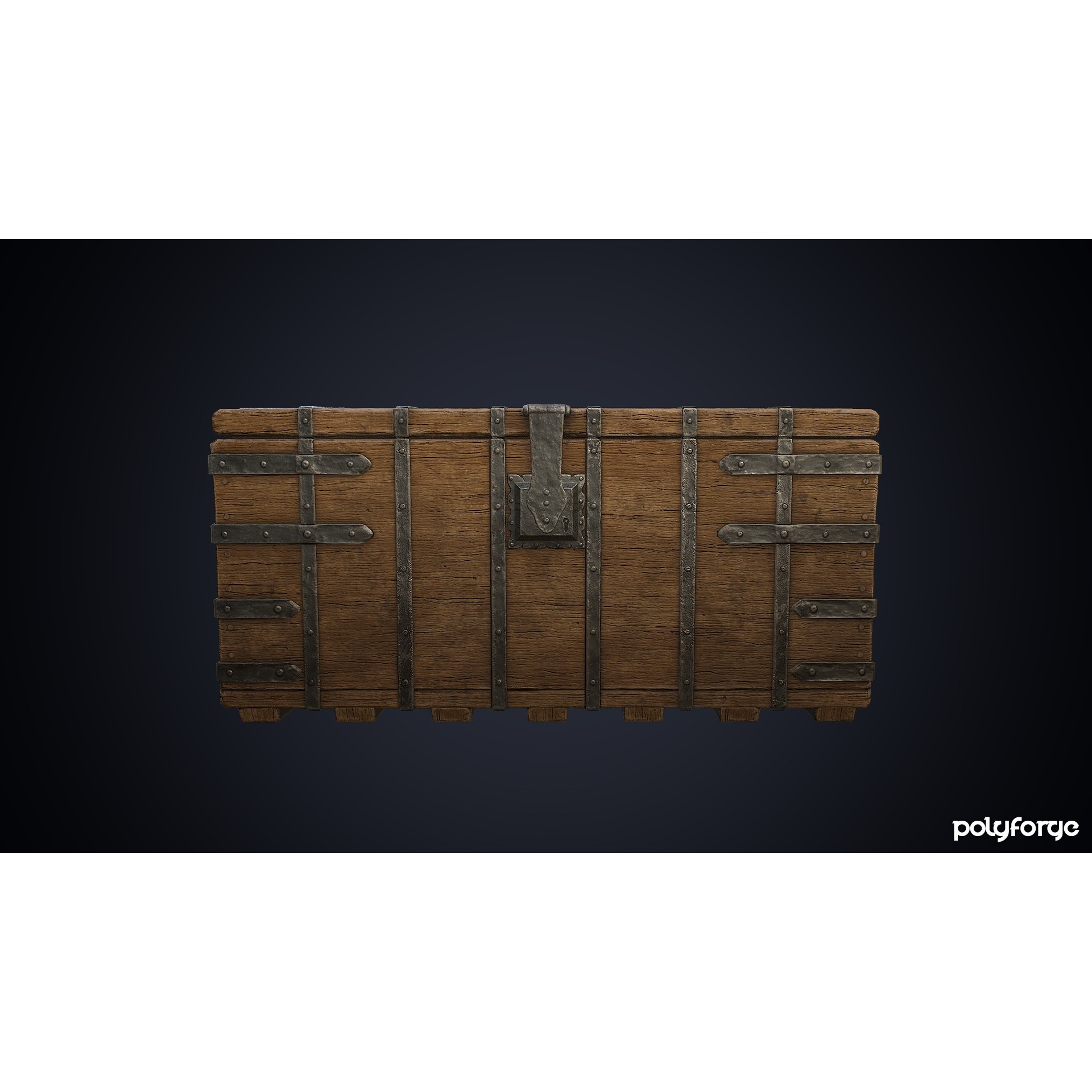 Medieval Wooden Iron Bound Strong Chest - Low-Poly Game-Ready 3D Model - View 10