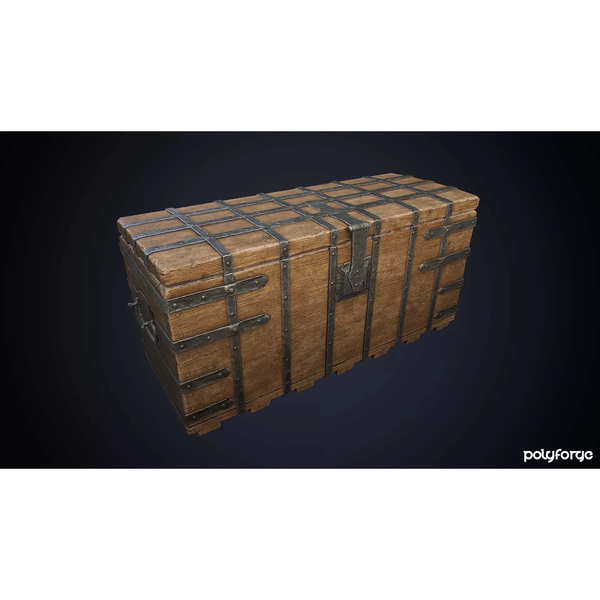 Medieval Wooden Iron Bound Strong Chest - Low-Poly Game-Ready 3D Model - View 2