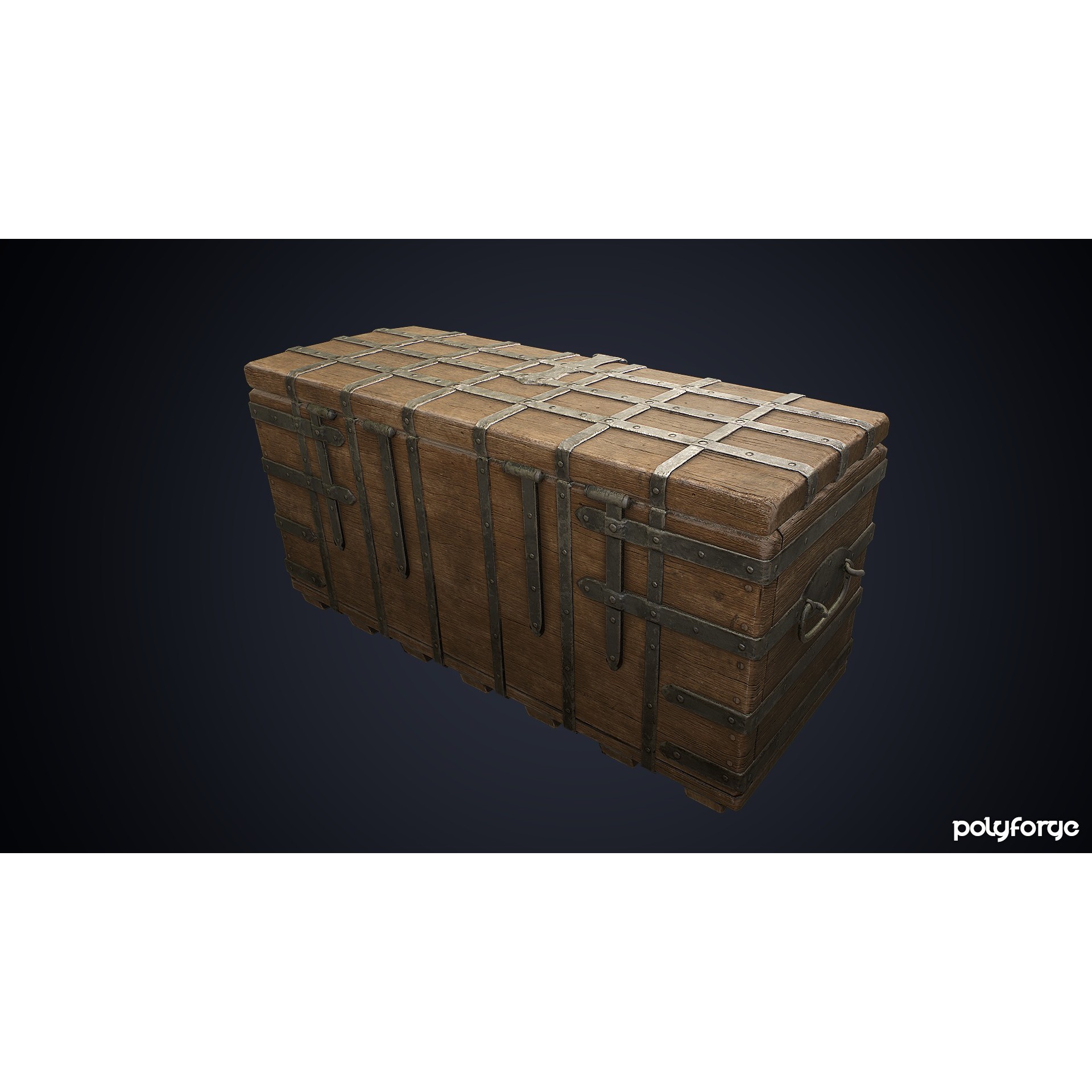 Medieval Wooden Iron Bound Strong Chest - Low-Poly Game-Ready 3D Model - View 3