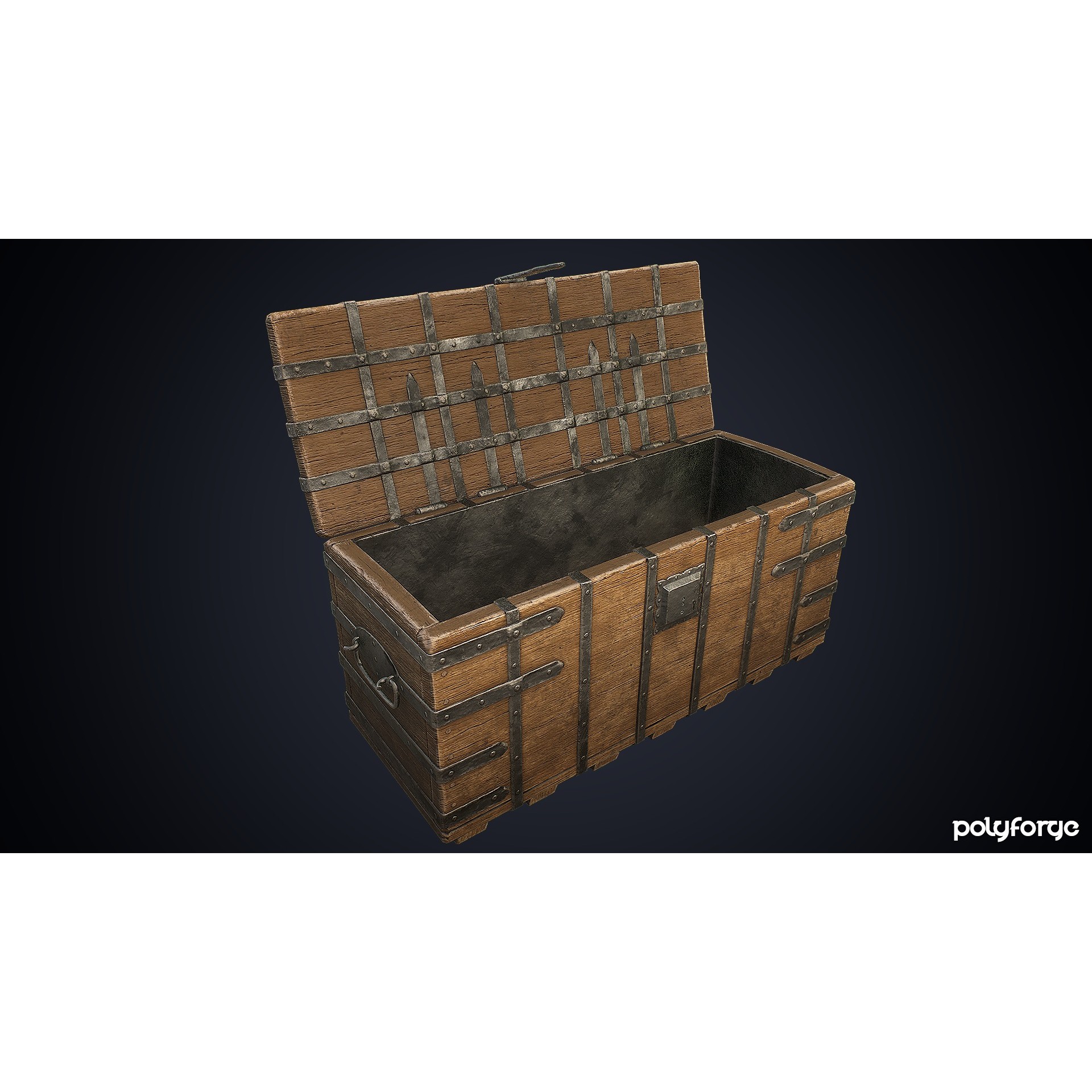 Medieval Wooden Iron Bound Strong Chest - Low-Poly Game-Ready 3D Model - View 4
