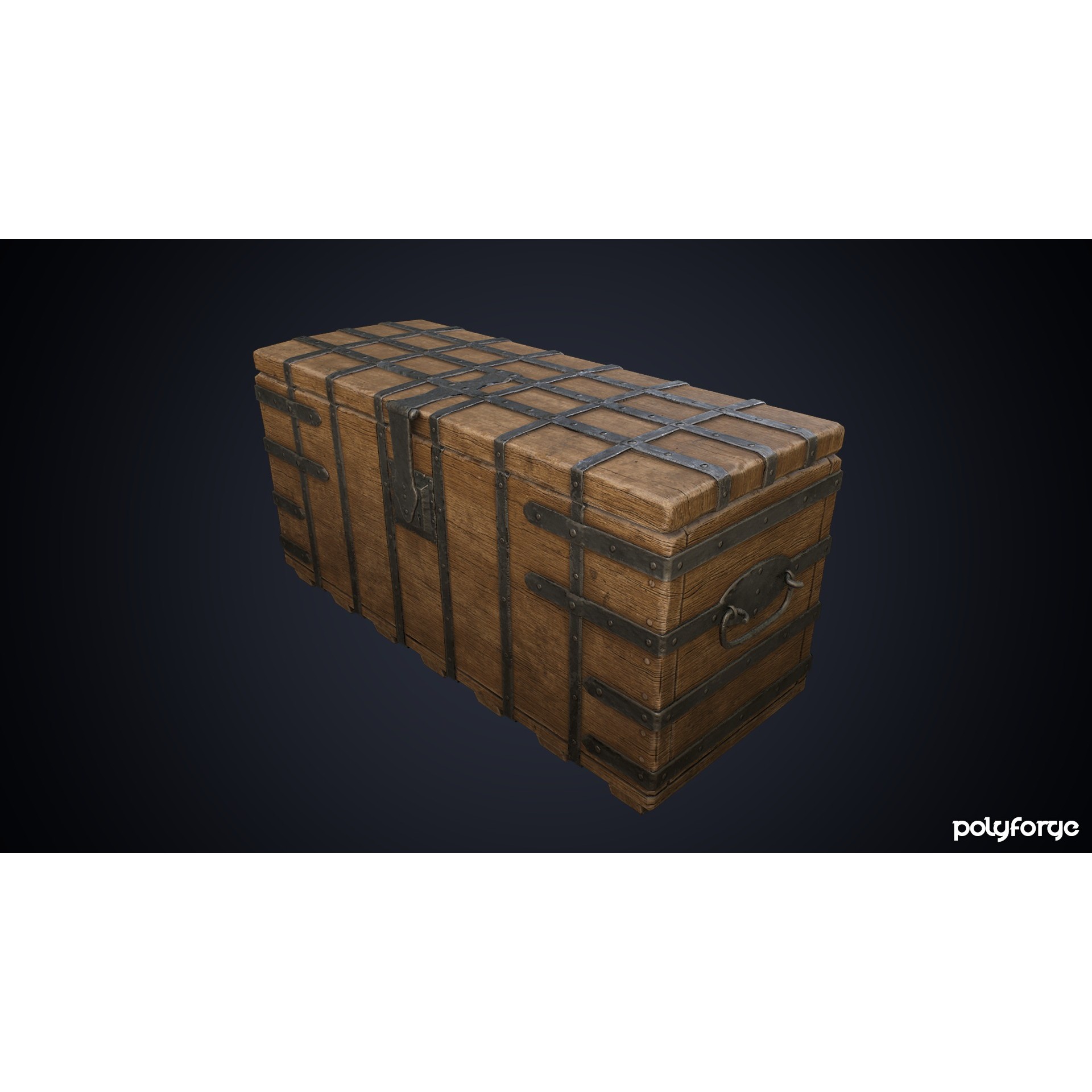 Medieval Wooden Iron Bound Strong Chest - Low-Poly Game-Ready 3D Model - View 6