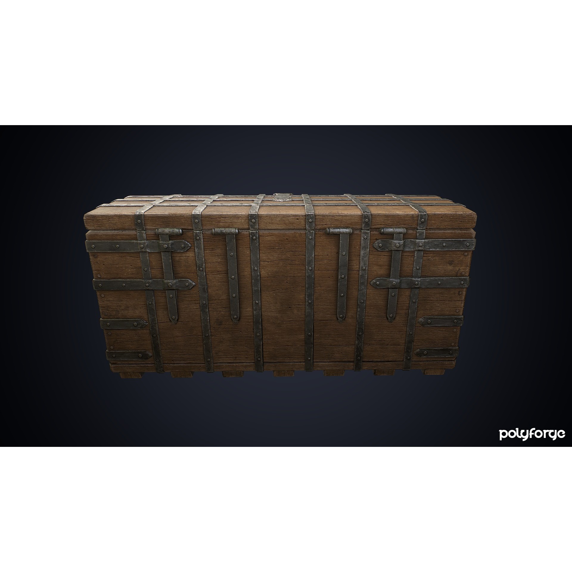 Medieval Wooden Iron Bound Strong Chest - Low-Poly Game-Ready 3D Model - View 7