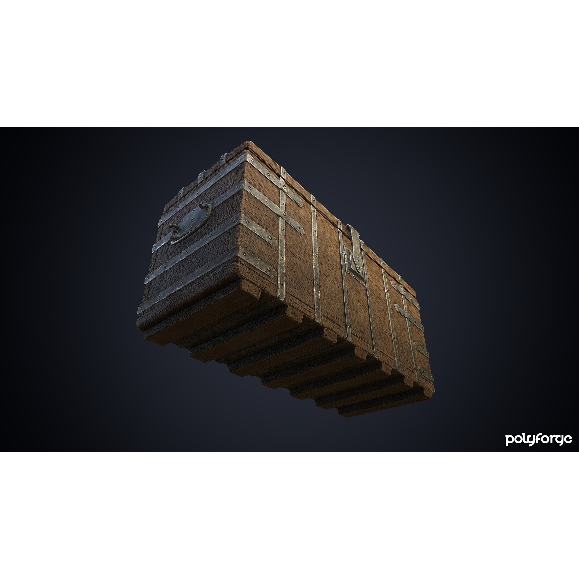 Medieval Wooden Iron Bound Strong Chest - Low-Poly Game-Ready 3D Model - View 9