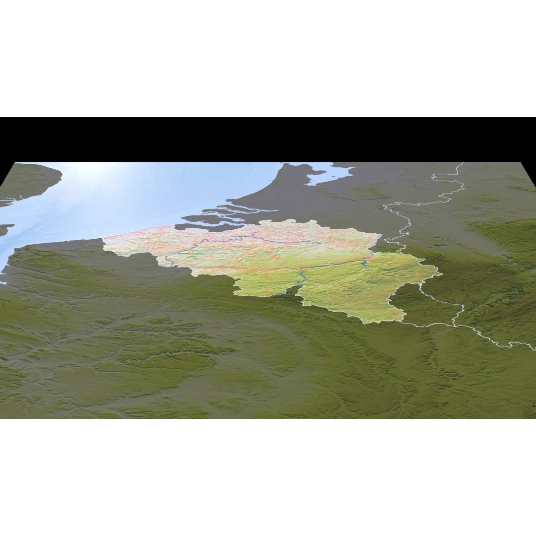 Belgium Map 3D Model – Realistic Terrain Elevation with Satellite Imagery - View 12