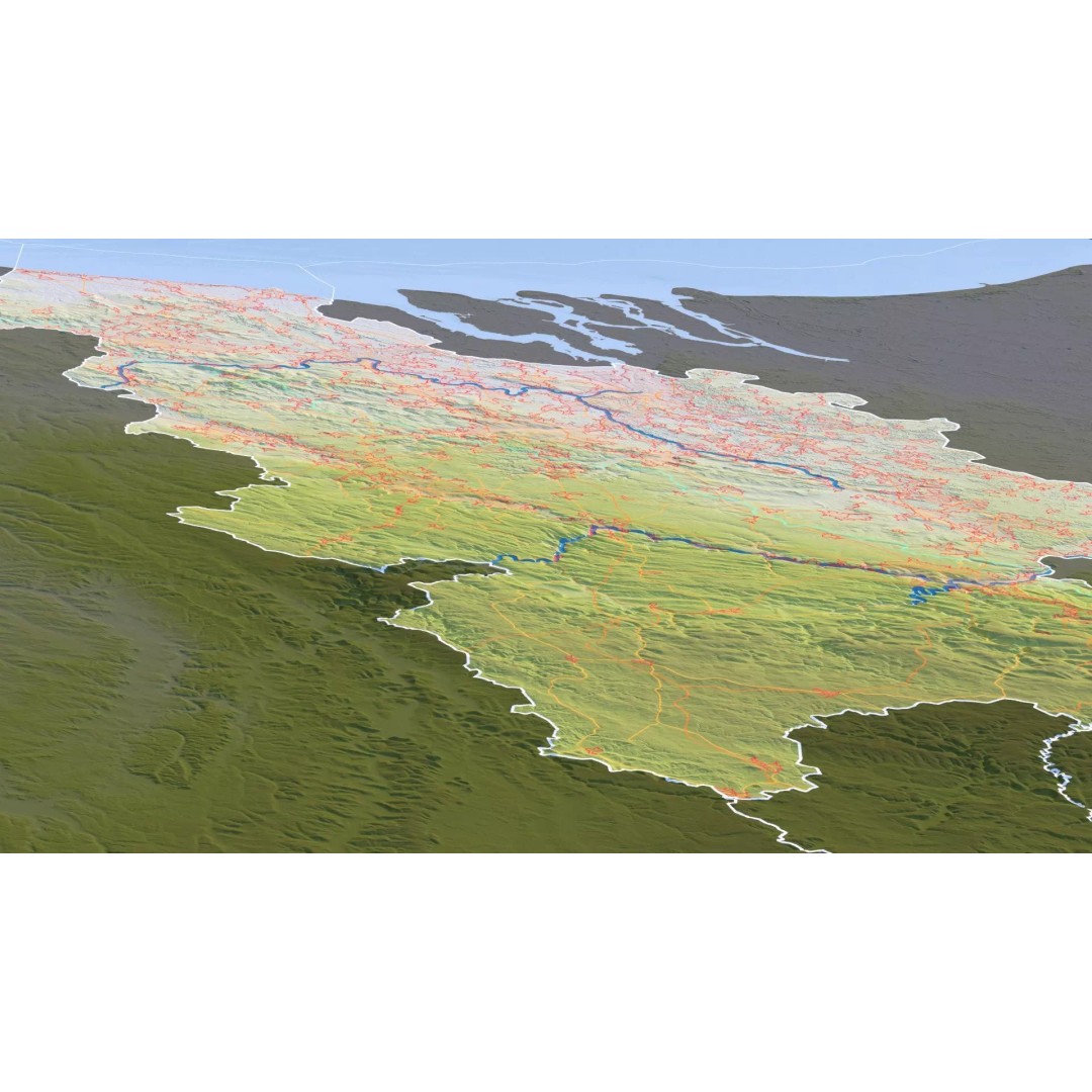 Belgium Map 3D Model – Realistic Terrain Elevation with Satellite Imagery - View 14