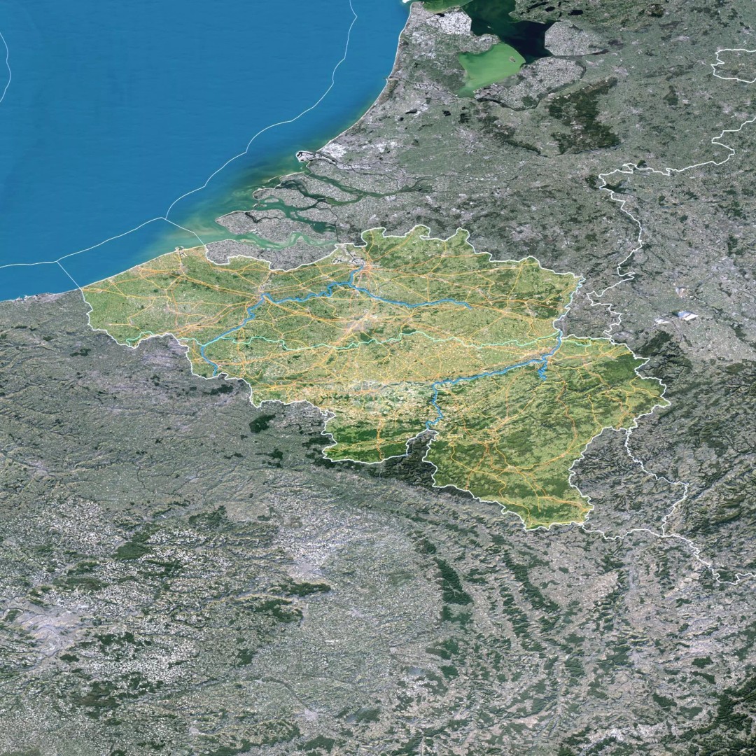 Belgium Map 3D Model – Realistic Terrain Elevation with Satellite Imagery - View 3